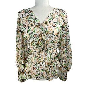 Ted Baker Tie Detail in Front Blouse Cream Floral Pattern Size Small Brienna